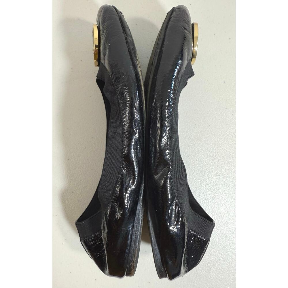 Tory Burch Caroline Ballet Flats Women’s 9 Black Patent Leather Logo Shoes - Picture 12 of 15